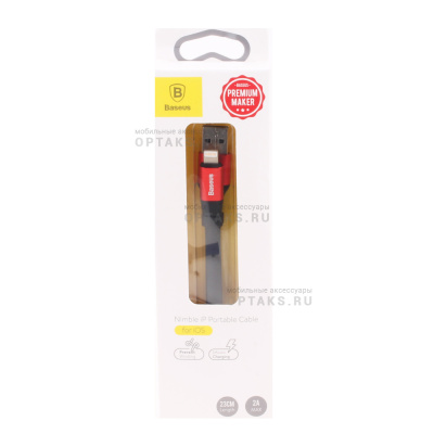 Кабель USB to Lightning Baseus CALMBJ-B91 Nimble Portable, 0.23м, 2.0A, черный, красная вставка